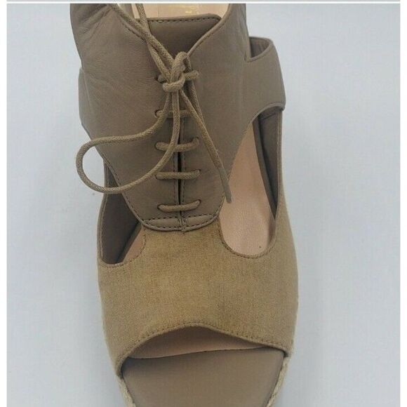 Nwob Cole Haan Nikeair Heath Womens Tan Leather Fabric Lace Up Wedge sandal 10B - Picture 3 of 10